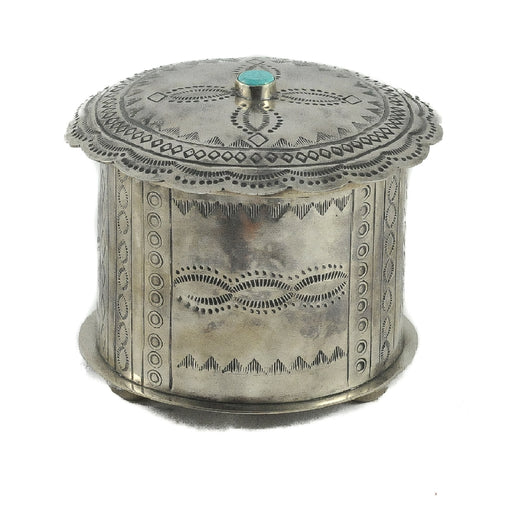 J. Alexander Stamped Round Box w/Turquoise Lid HOME & GIFTS - Home Decor - Decorative Accents J. Alexander Rustic Silver