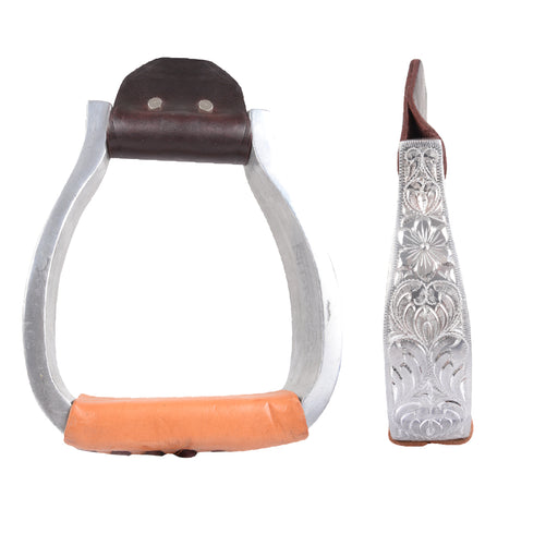 Martin Saddlery 1-1/2" Hand Engraved Aluminum Flat Bottom Stirrup Tack - Saddle Accessories Martin Saddlery