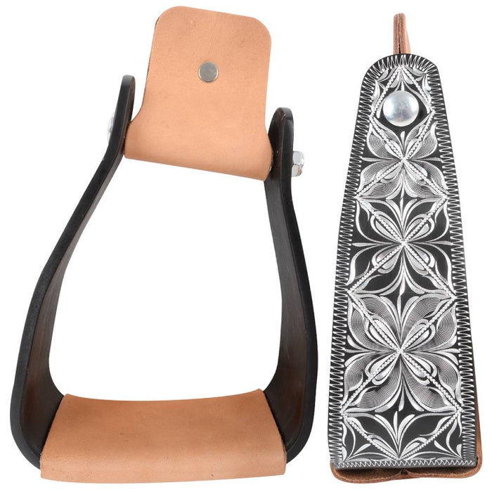 Cashel Engraved Slanted Stirrup Tack - Saddle Accessories Cashel 3" Black