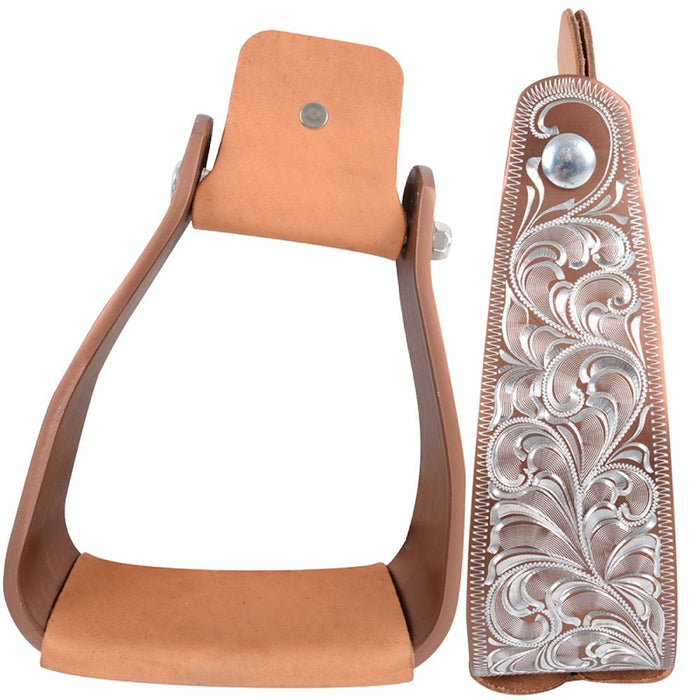 Cashel Engraved Slanted Stirrup Tack - Saddle Accessories Cashel 3" Brown