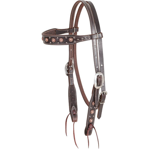 Martin Saddlery Rope Edged Dots Chocolate Browband Headstall Tack - Headstalls Martin Saddlery