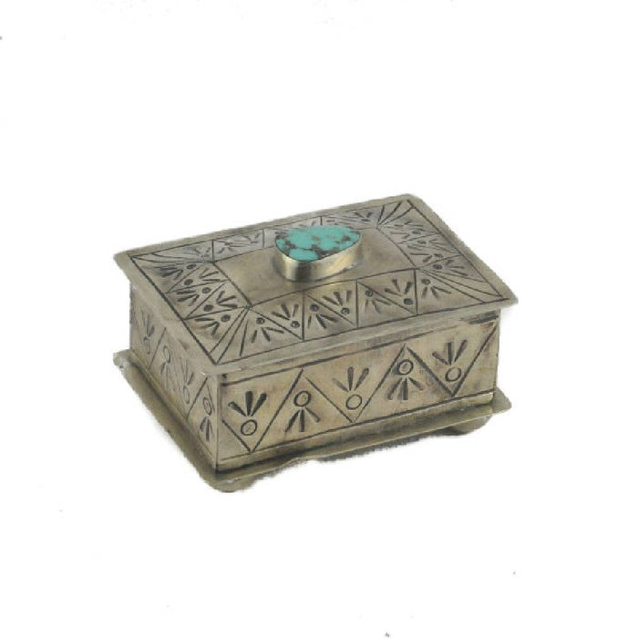 J. Alexander Small Stamped Box w/Turquoise HOME & GIFTS - Home Decor J. ALEXANDER RUSTIC SILVER