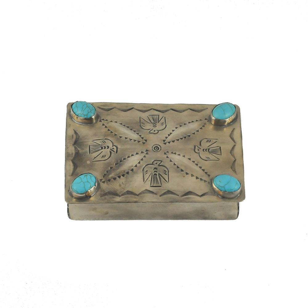 J. Alexander Stamped Repousse Box w/ Turquoise HOME & GIFTS - Home Decor - Decorative Accents J. Alexander Rustic Silver