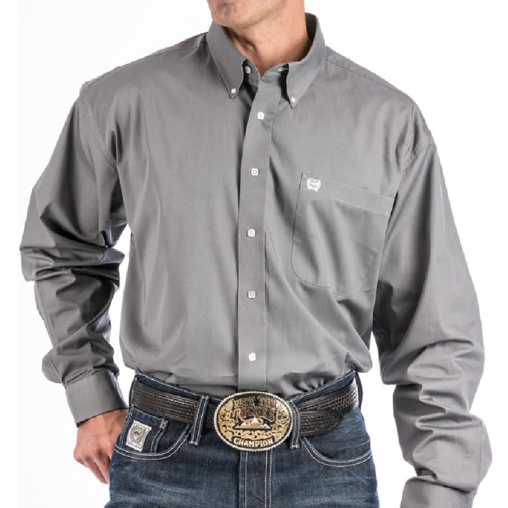 Cinch Solid Grey Button Down Shirt MEN - Clothing - Shirts - Long Sleeve Shirts Cinch   