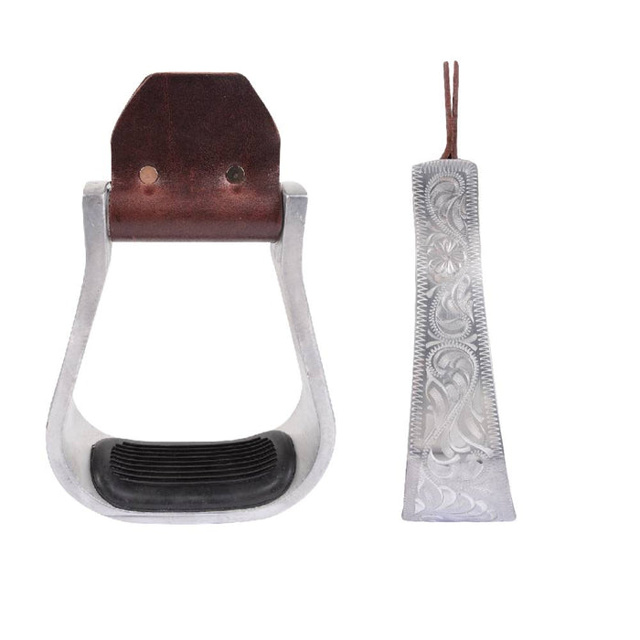 Martin Saddlery Hand Engraved Aluminum Stirrup Tack - Saddle Accessories Martin Saddlery 2" with Rubber Tread