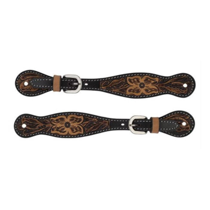 Weaver Turquoise Cross Floral Tooled Ladies Spur Straps Tack - Spur Straps Weaver