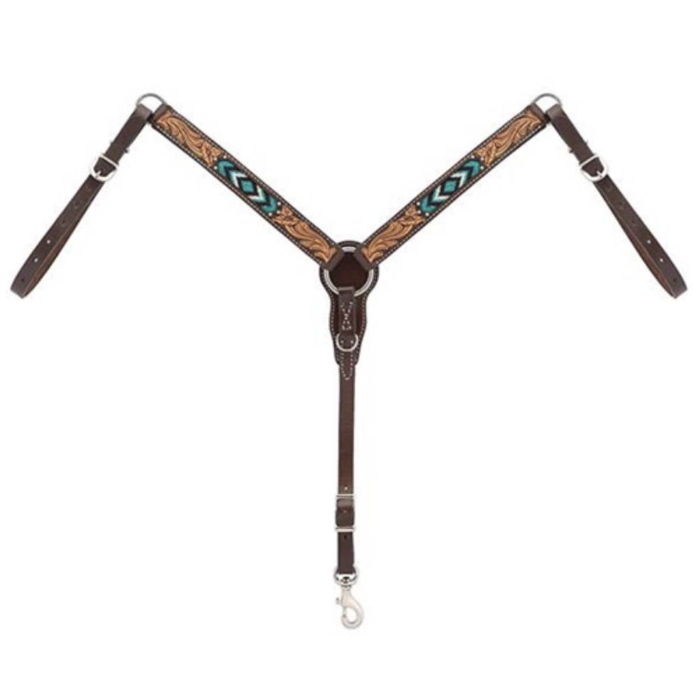 Weaver Turquoise Cross Turquoise Beaded 1-1/4" Pony Breast Collar Tack - Breast Collars Weaver Leather   