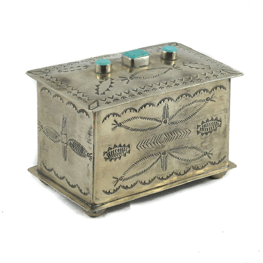 J. Alexander Stamped Feathers Box - 3 Turquoise Stone HOME & GIFTS - Home Decor - Decorative Accents J. Alexander Rustic Silver