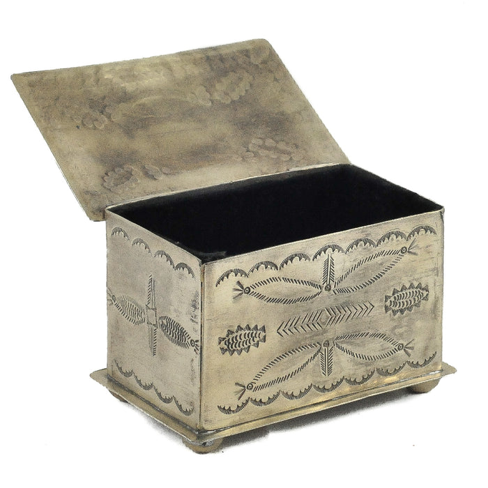 J. Alexander Stamped Feathers Box - 3 Turquoise Stone HOME & GIFTS - Home Decor - Decorative Accents J. Alexander Rustic Silver