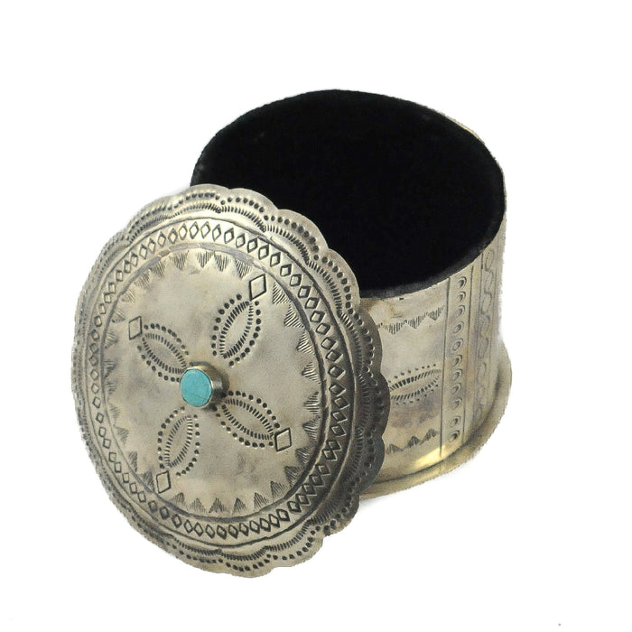J. Alexander Stamped Round Box w/Turquoise Lid HOME & GIFTS - Home Decor - Decorative Accents J. Alexander Rustic Silver