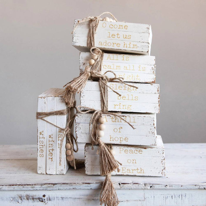 Faux Wood Block Books with Holiday Sayings- FINAL SALE HOME & GIFTS - Home Decor - Seasonal Decor Creative Co-Op