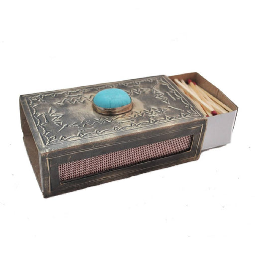 J. Alexander Stamped Matchbox Cover W/ Turquoise HOME & GIFTS - Home Decor - Decorative Accents J. Alexander Rustic Silver