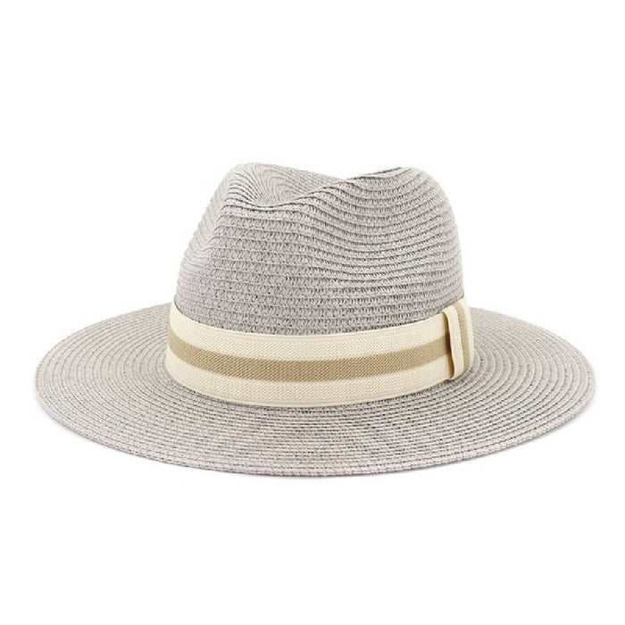 * Casual Summer Banding Straw Panama Hat - Grey HATS - CASUAL HATS Accity