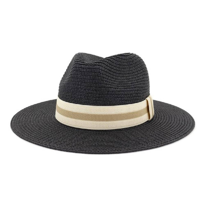 * Casual Summer Banding Straw Panama Hat - Black HATS - CASUAL HATS Accity