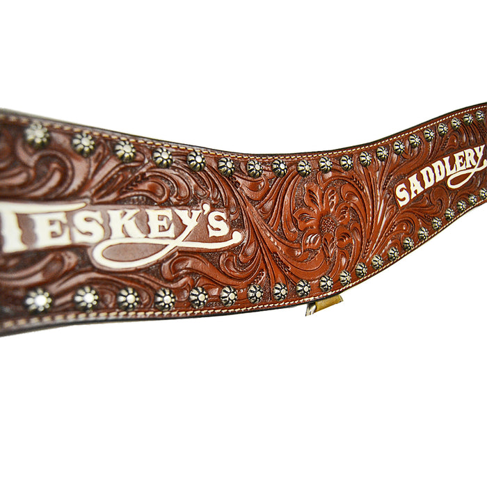 Teskey's 4" Floral Tooled Tripping Collar w/Dots Tack - Breast Collars Teskey's