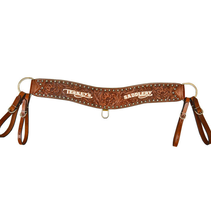 Teskey's 4" Floral Tooled Tripping Collar w/Dots Tack - Breast Collars Teskey's