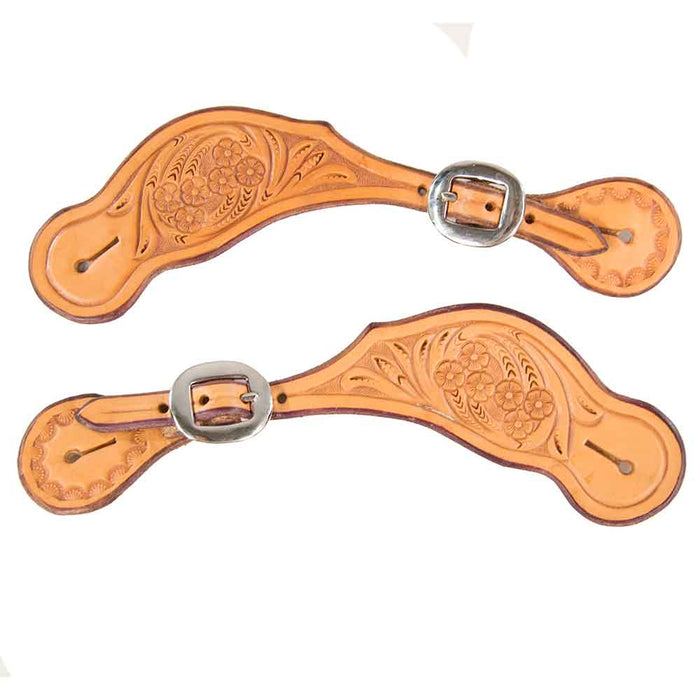 Teskey's Floral Tooled Spur Straps Tack - Spur Straps Teskey's Light Oil