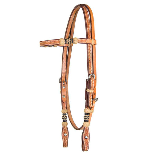 Teskey's Basket Stamped Browband Headstall w/Rawhide Tack - Headstalls Teskey's Light Oil