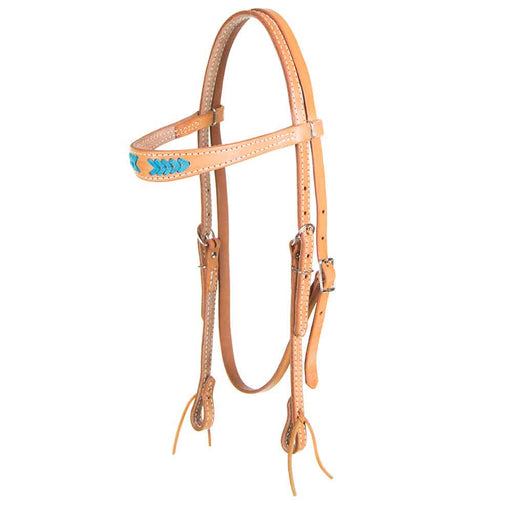 Light Oil Browband Headstall w/Turquoise Stitching Tack - Headstalls Teskey's