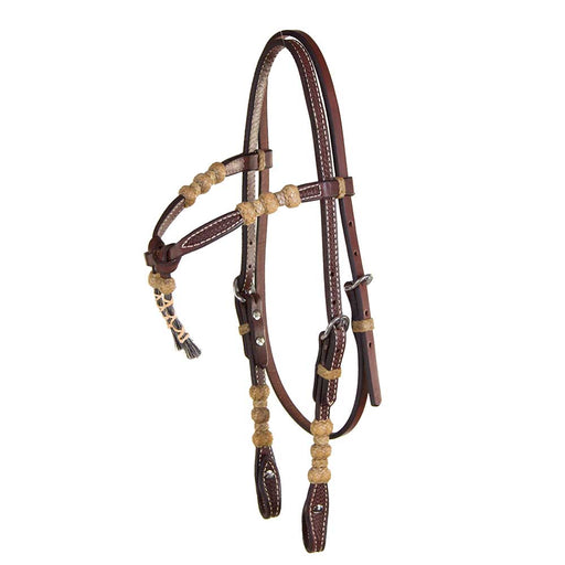 Teskey's Basket Stamped Crossover Headstall w/Rawhide Accents Tack - Headstalls Teskey's Heavy Oil