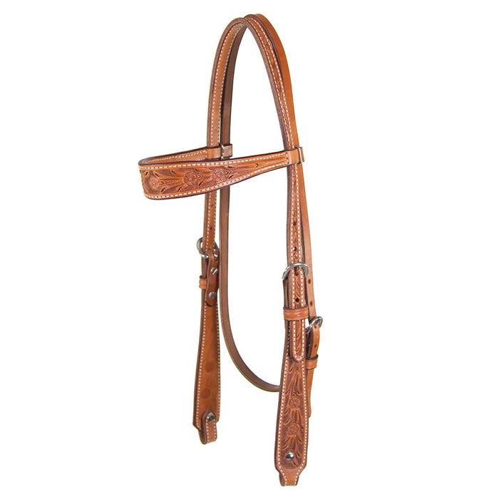 Teskey's Floral Tooled Browband Headstall Tack - Headstalls Teskey's Light Oil