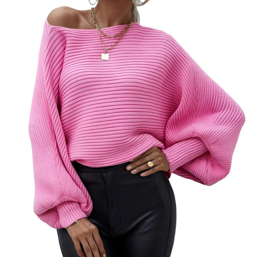 Hot Pink Ribbed Batwing Sleeve Top WOMEN - Clothing - Sweaters & Cardigans Flarix