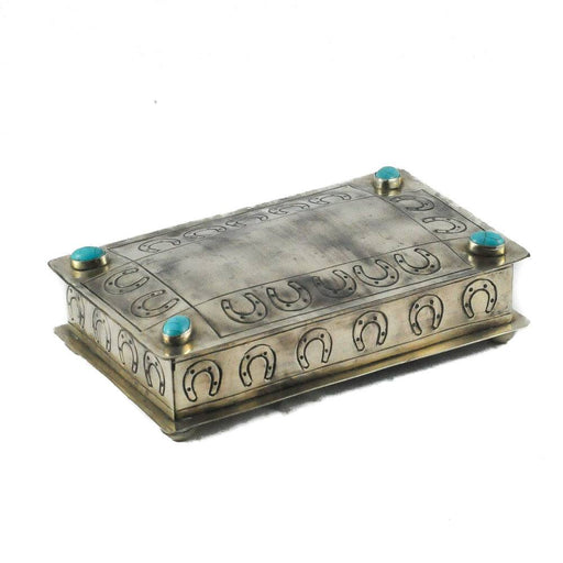 J. Alexander Stamped Horseshoe Box w/ Turquoise HOME & GIFTS - Home Decor - Decorative Accents J. Alexander Rustic Silver