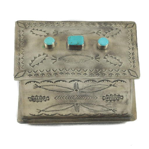 J. Alexander Stamped Feathers Box - 3 Turquoise Stone HOME & GIFTS - Home Decor - Decorative Accents J. Alexander Rustic Silver