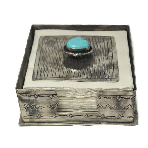 J. Alexander Turquoise Top Cocktail Napkin Holder HOME & GIFTS - Tabletop + Kitchen - Serveware & Utensils J. Alexander Rustic Silver