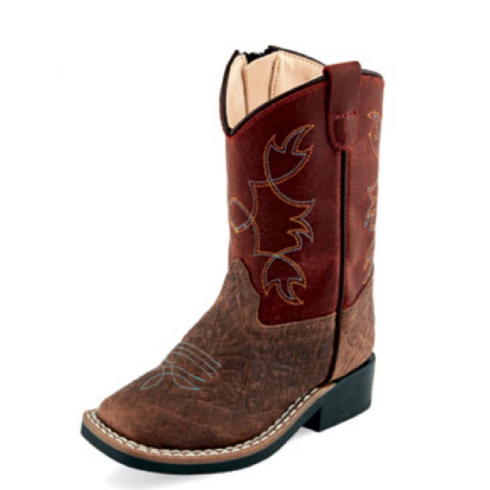 Boy's Old West Square Toe Boot - Brown/Red KIDS - Footwear - Boots Old West