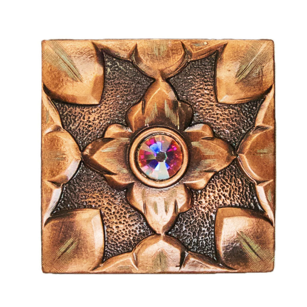 Square Copper Plated Concho with Clear Stone Tack - Conchos & Hardware - Conchos MISC 1" Wood Screw 