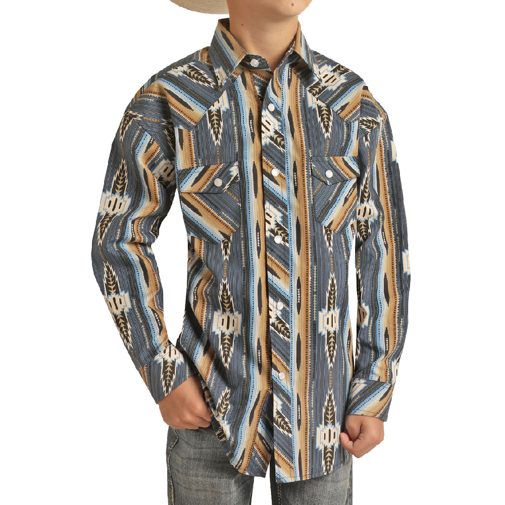 Rock & Roll Denim Boy's Vintage Aztec Shirt - FINAL SALE KIDS - Boys - Clothing - Shirts - Long Sleeve Shirts Panhandle   