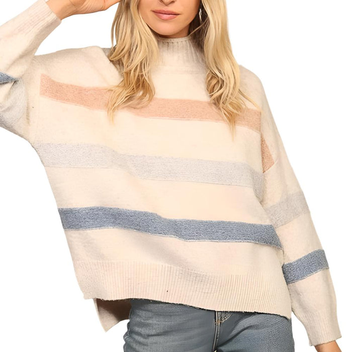 Stripe Mock Neck Sweater WOMEN - Clothing - Sweaters & Cardigans Lumiere