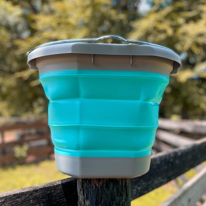 Boss Equine Collapsible Water Bucket for Horses Barn - Buckets & Hangers Boss Equine Products Grey/Turquoise