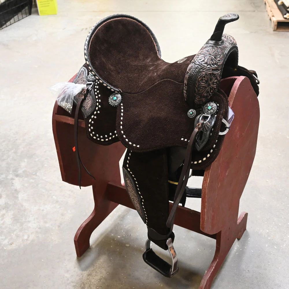 What is the texture of the saddle's side jockey and fenders?
