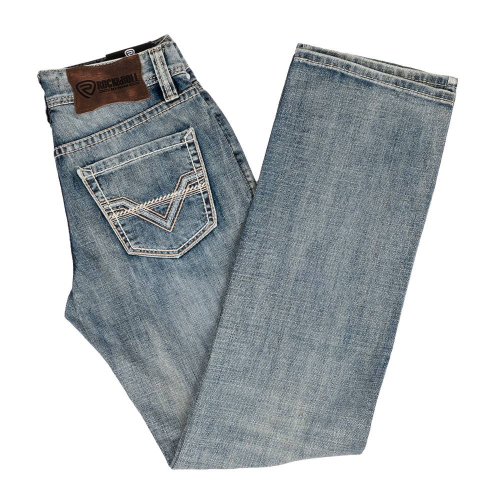 What is the material composition of these Rock & Roll Denim Men's Two Tone Stitch Double Barrel Straight Jean?