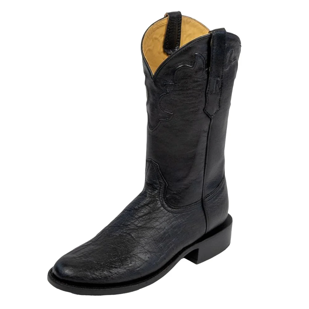 What type of toe do these R. Watson Men's Black Smooth Ostrich Round Toe Roper FINAL SALE have?