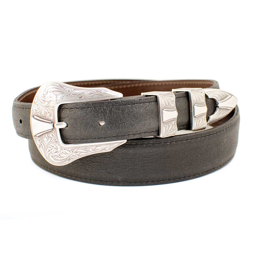 What is the hardware on the 1 1/4" American Bison Leather Belt made of?
