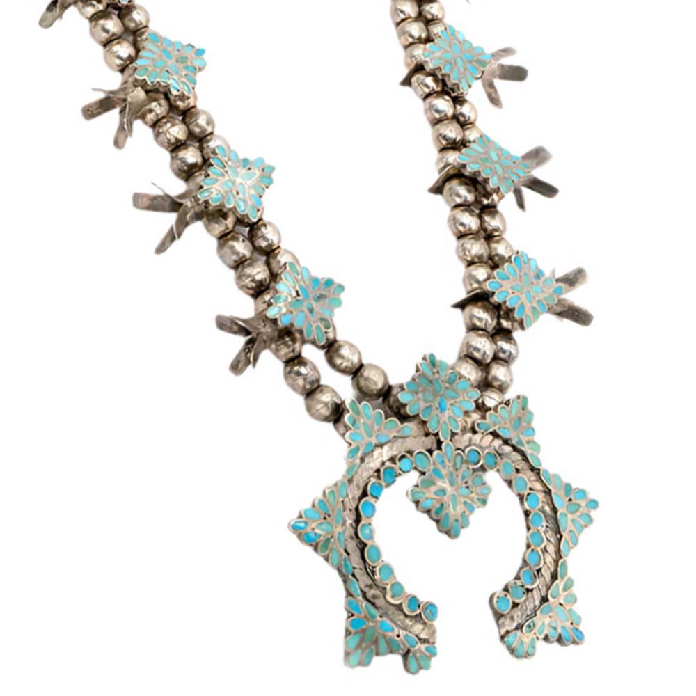 Vintage Dishta Turquoise Inlay Squash Blossom Necklace Questions & Answers
