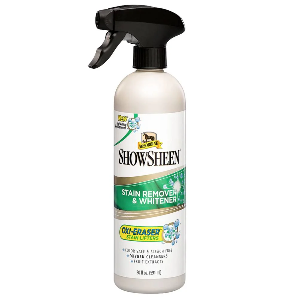 What ingredients help nourish the hair follicles in the Absorbine Show Sheen Stain Remover and Whitener?