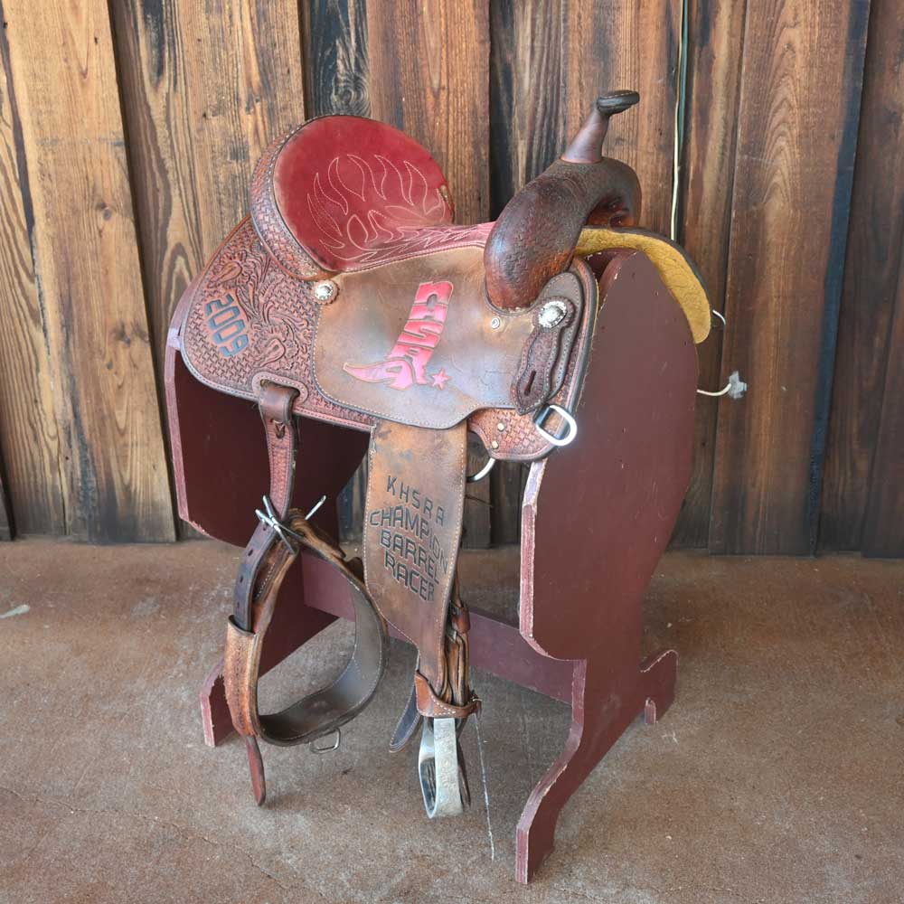 What additional equipment is included with the 14" USED TOD SLONE BARREL SADDLE?