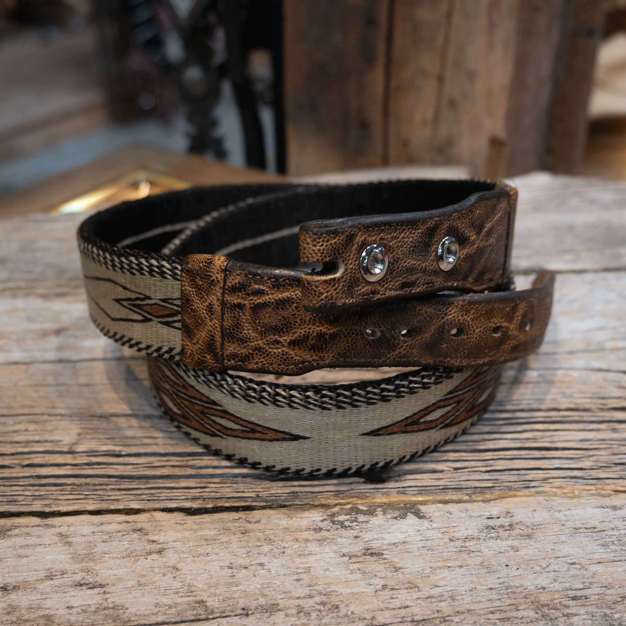 Is this Vintage Handmade Hitched Horse Hair 37" Belt w/ Elephant Leather used?