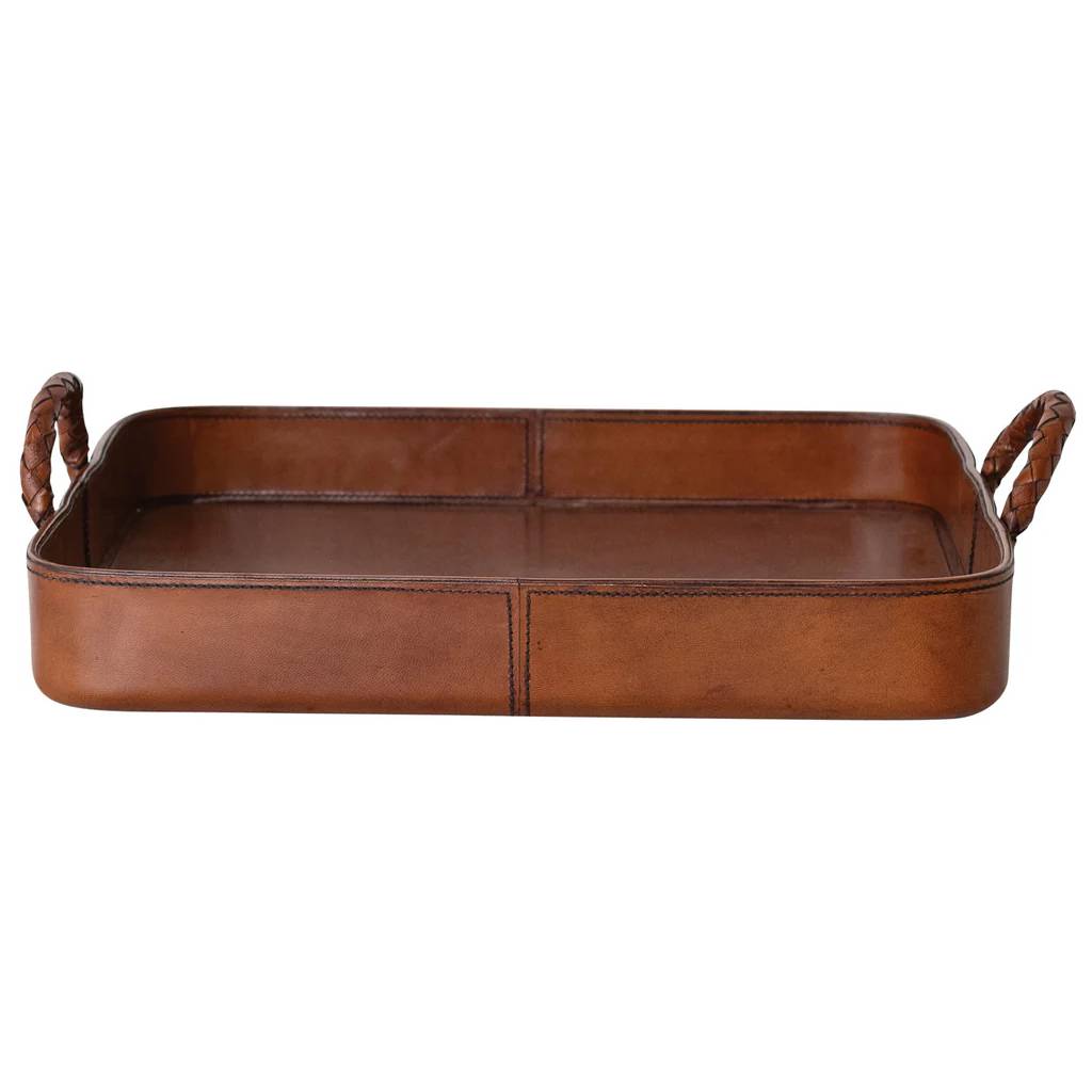 MDF & Leather Cognac Tray with Braided Handles Questions & Answers