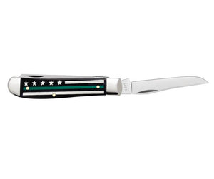 Case Stripes of Service Smooth Black Bone with Green Color Mini Trapper Knives W.R. Case   