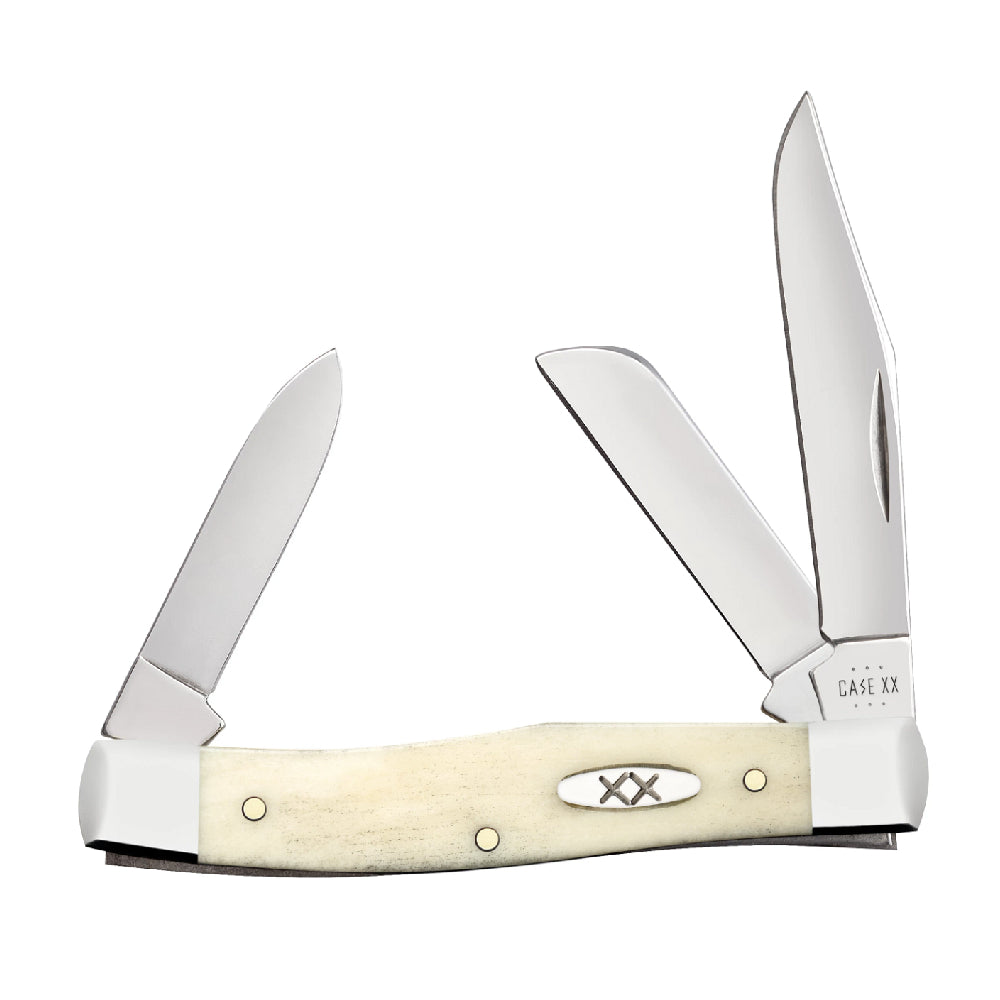 Case Medium Stockman - Smooth Natural Bone - XX Oval Shield Knives WR CASE   