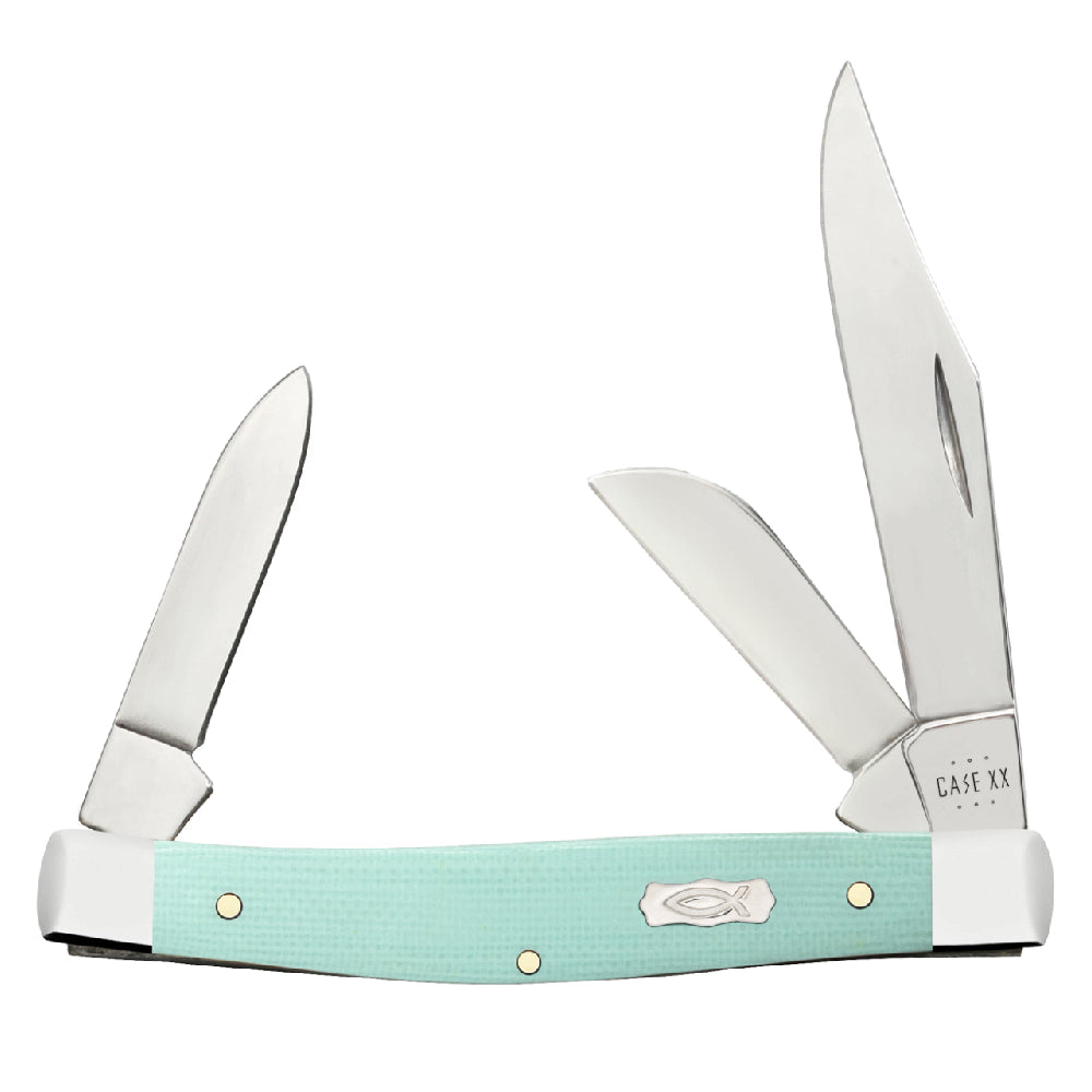 Case Medium Stockman - Seafoam Green G-10 - Ichthus Shield Knives - Knives W.R. Case   