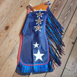 Adult Red, White & Blue Rodeo Chaps with Fringe Tack - Chaps & Chinks Jerry Beagley   