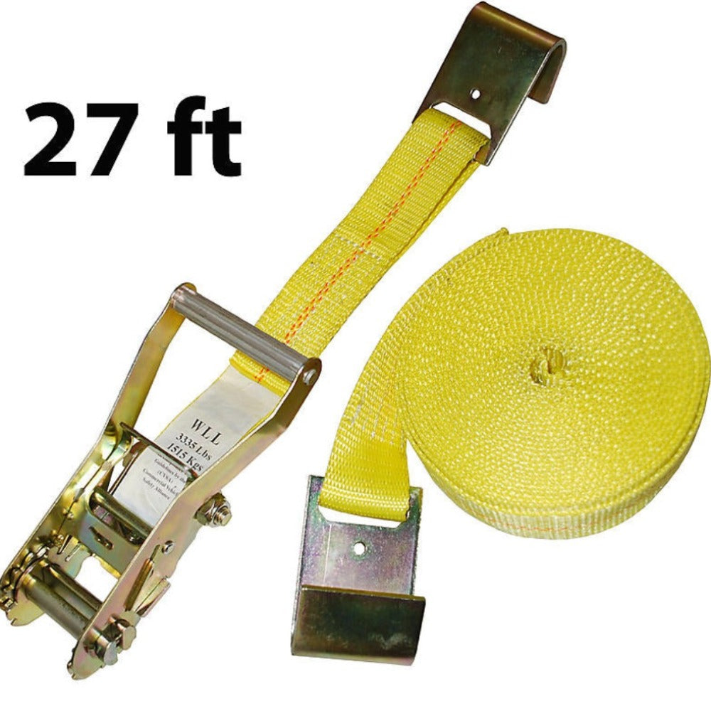 Yellow Flat Hook Ratchet Strap 2x27