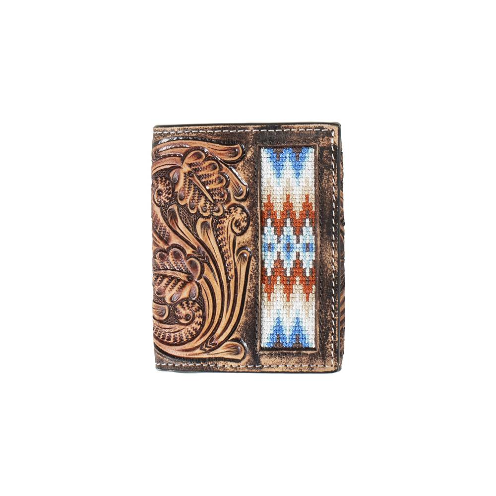 3D Hand Tooled Scroll Trifold Wallet MEN - Accessories - Wallets & Money Clips M&F Western Products   