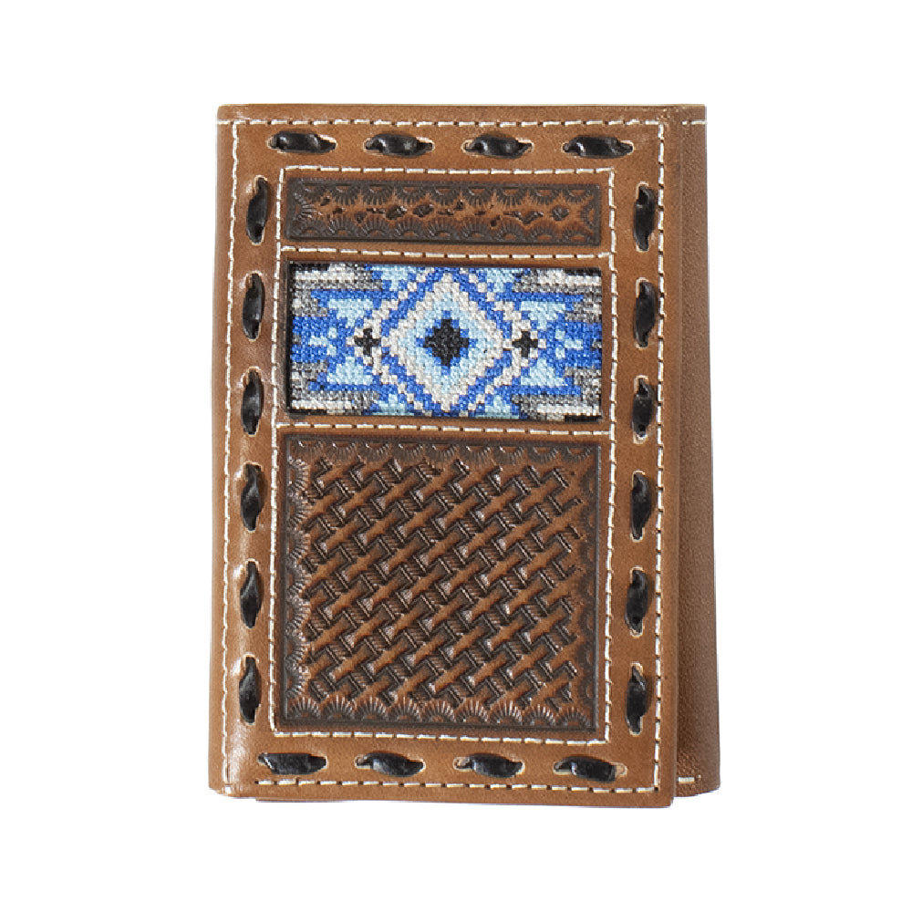 3D Blue Diamond Inlay Beaded Wallet MEN - Accessories - Wallets & Money Clips M&F Western Products   